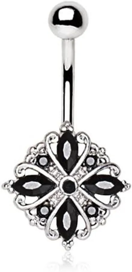 316L Stainless Steel Ornate Flower Design WildKlass Navel Ring