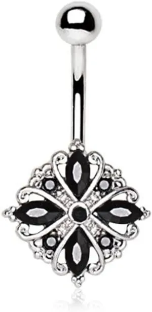 316L Stainless Steel Ornate Flower Design WildKlass Navel Ring