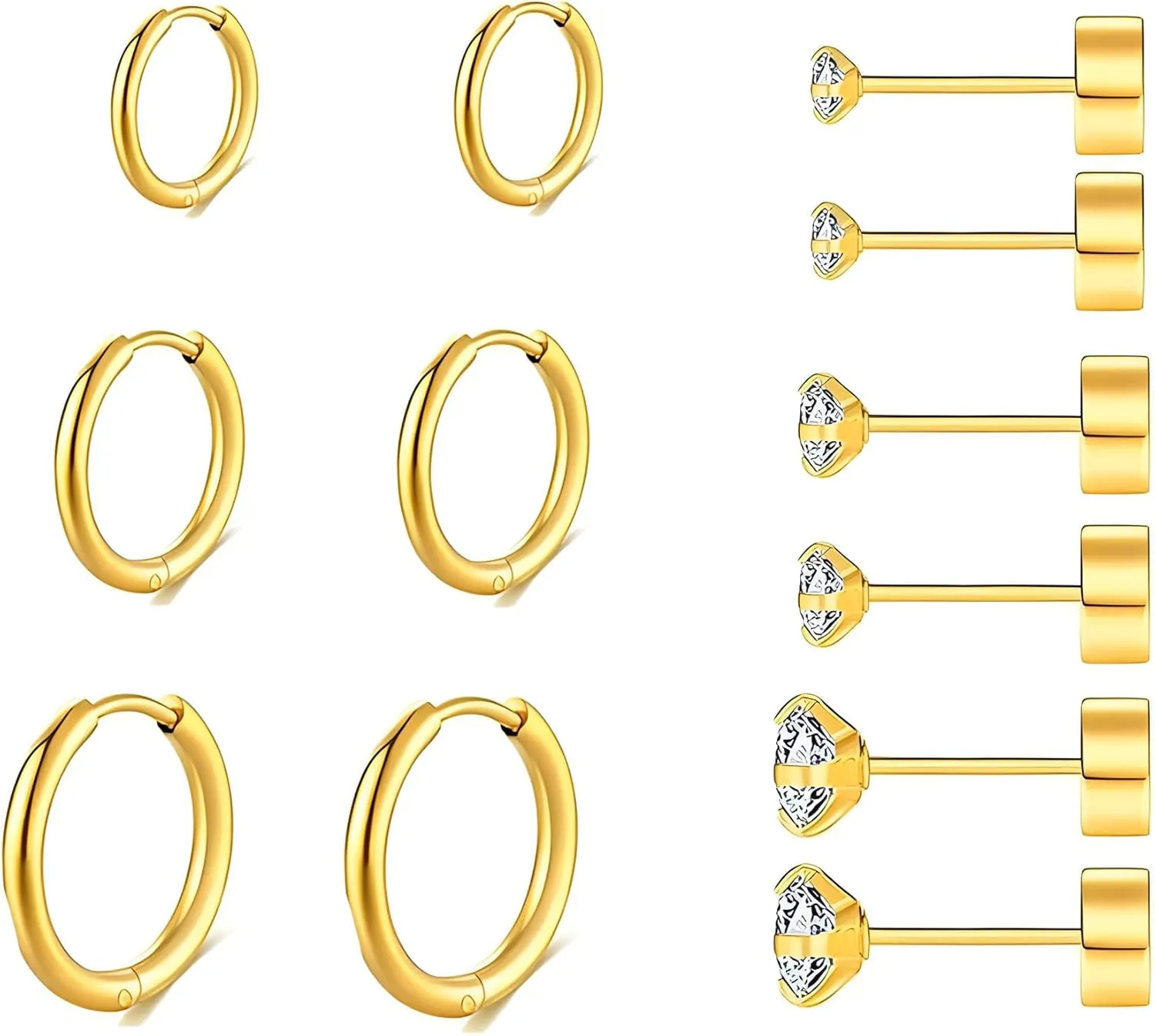 316L Surgical Stainless Steel Gold Hoop Earrings Flat Back Stud Earrings Set Huggie Hypoallergenic Earrings Hoop Cartilage Helix Lobes Hinged Sleeper Earrings For Men Women