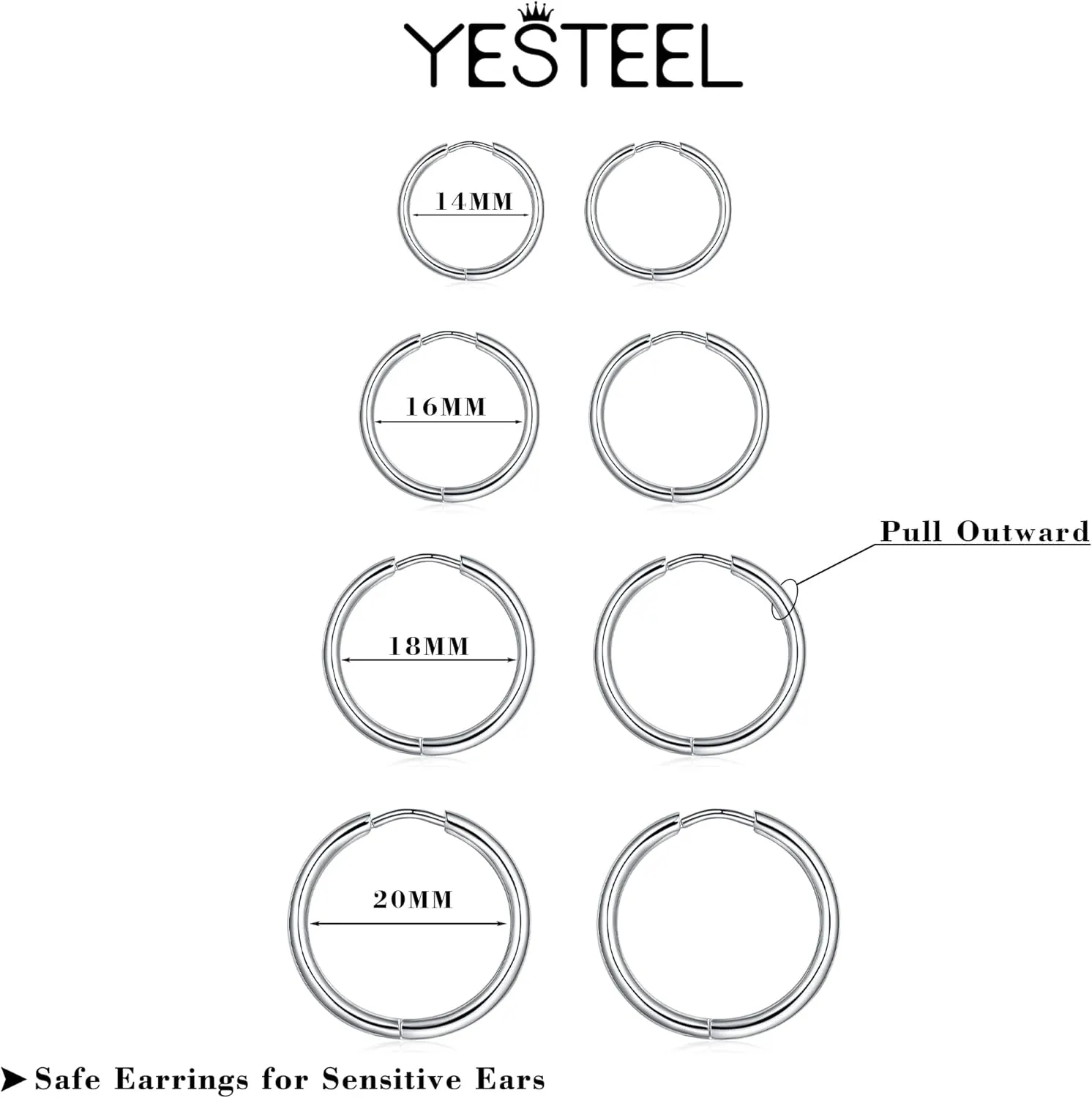 316L Surgical Steel Hoop Earrings, 6mm-20mm Huggie Earrings Men Hypoallergenic, Small Sleeper Mens Hoop Earring Cartilage Earring for Women 20G 18G