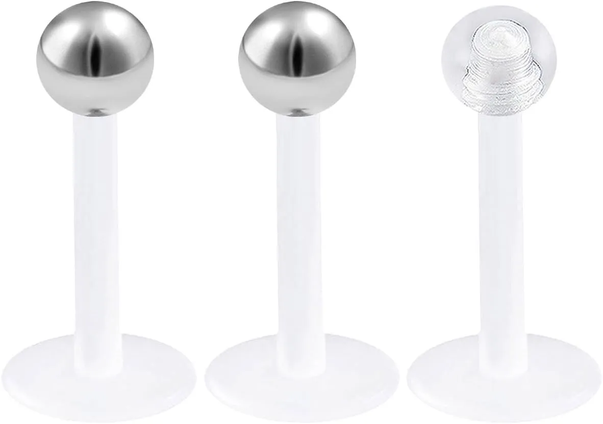 3pcs 16g Labret Studs Lip Ring Snakebite Monroe Bioflex Flexible Cartilage Conch Forward Helix Tragus Steel Ball Pick Size