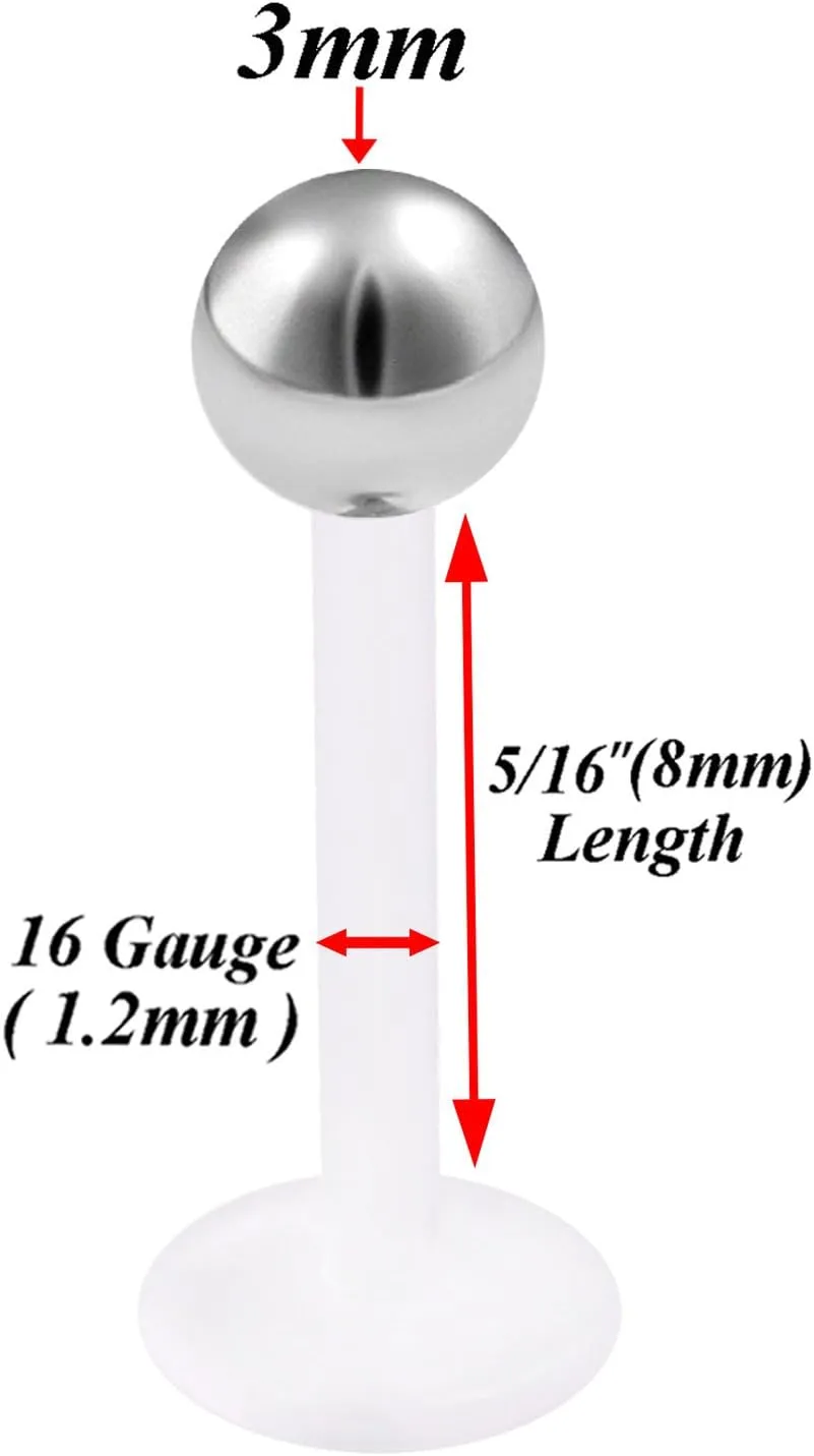 3pcs 16g Labret Studs Lip Ring Snakebite Monroe Bioflex Flexible Cartilage Conch Forward Helix Tragus Steel Ball Pick Size