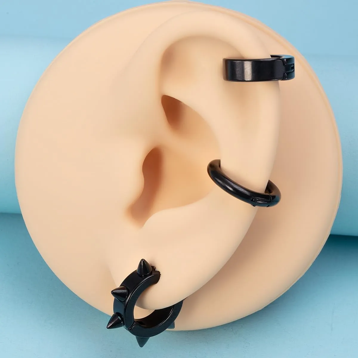 3Pcs Ear Cuff Earrings for Women Men Stainless Steel Non Piercing Clip On Cartilage Earrings Fake Huggie Hoops Earrings Gold/Silver/Black