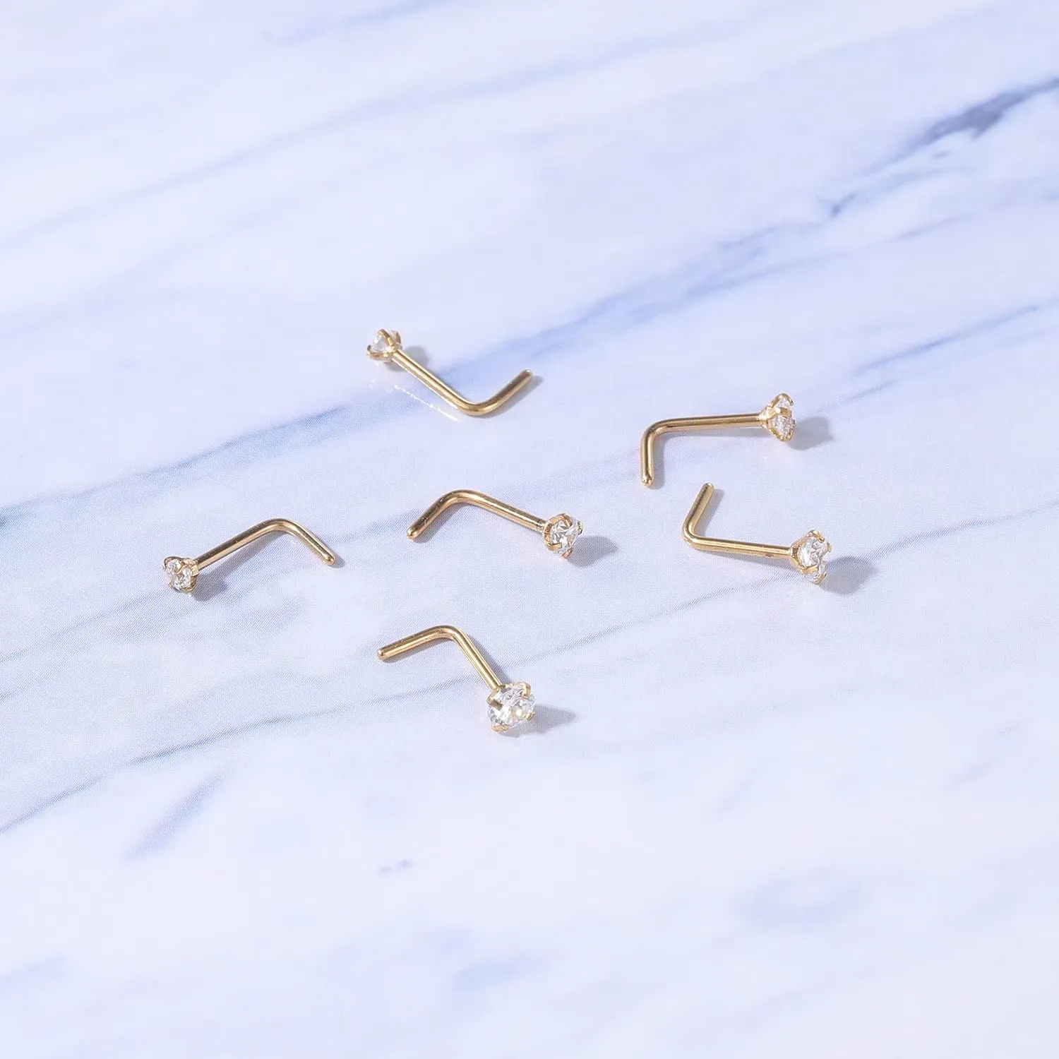 4-6pcs 20g Nose Rings Studs Surgical Steel Nose Rings CZ L Shaped Corkscrew Nose Ring Studs for Women Men Small Cute Silver Rose Gold Black Nose Rings Stud 1.5mm 2mm 2.5mm 3mm Nostril Piercing jewelry