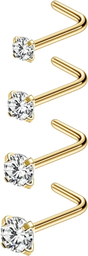 4-6pcs 20g Nose Rings Studs Surgical Steel Nose Rings CZ L Shaped Corkscrew Nose Ring Studs for Women Men Small Cute Silver Rose Gold Black Nose Rings Stud 1.5mm 2mm 2.5mm 3mm Nostril Piercing jewelry