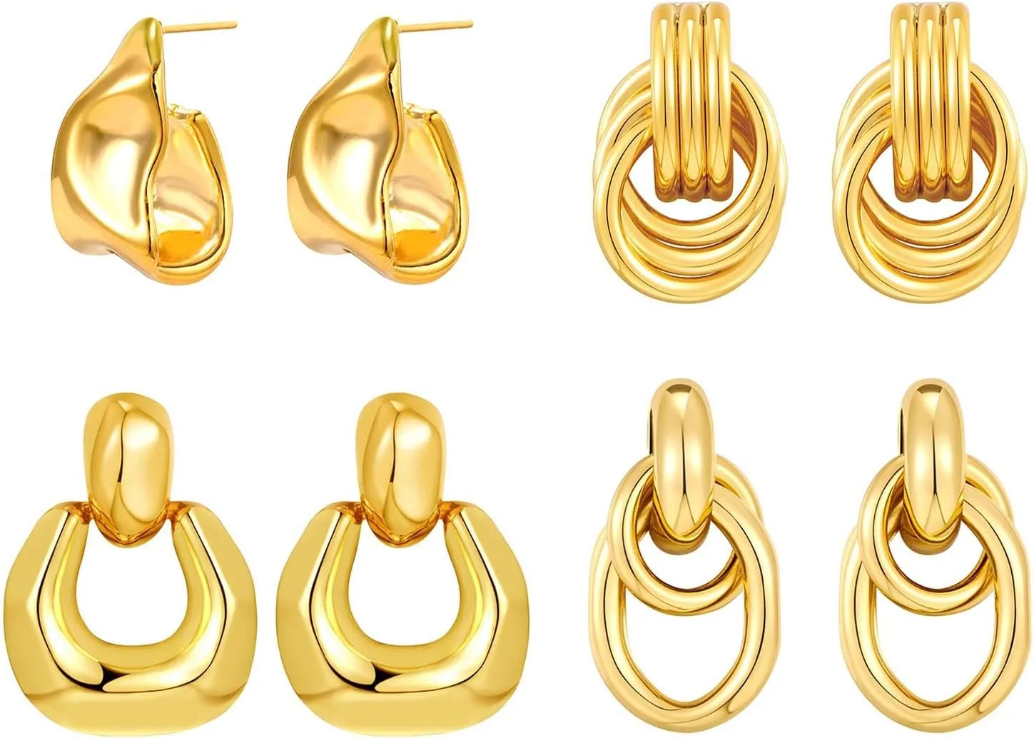 4 Pairs 14K Gold Plated Dangle Earrings for Women Knot Teardrop Chunky Gold Statement Drop Earrings for Women Trendy Jewelry Gifts