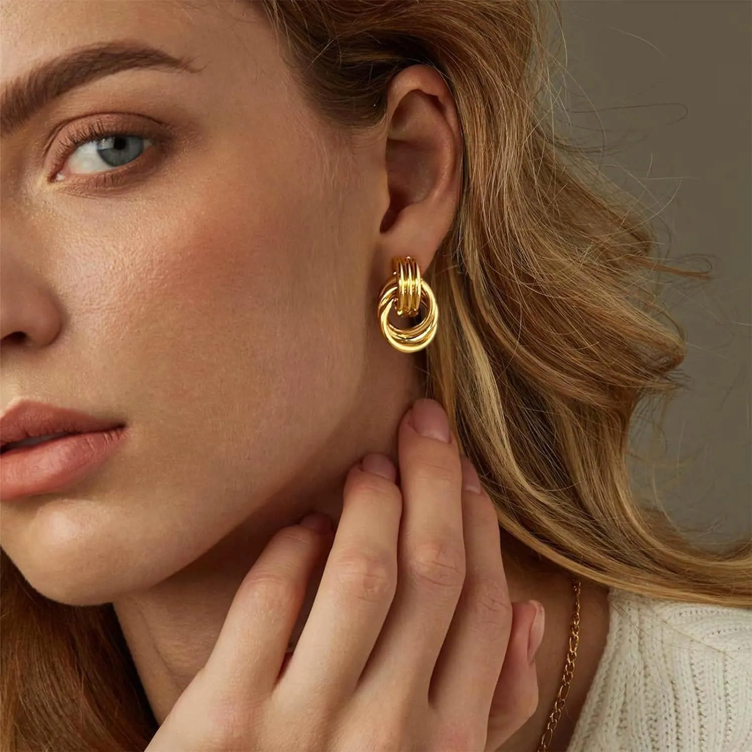 4 Pairs 14K Gold Plated Dangle Earrings for Women Knot Teardrop Chunky Gold Statement Drop Earrings for Women Trendy Jewelry Gifts