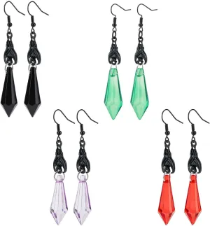 4 Pairs Geometric Dangle Earrings for Women Gothic Dark Bat Dangle Earrings Red Black Green Clear Crystal Bat Earrings Acrylic Imitation Gemstone Dangle Earrings Jewelry Punk Rock