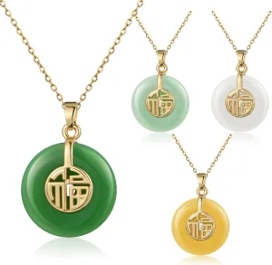 4 Pcs Jade Pendant Necklace Jade Good Luck Chinese Fu Fortune Pendant Necklace for Women Gift
