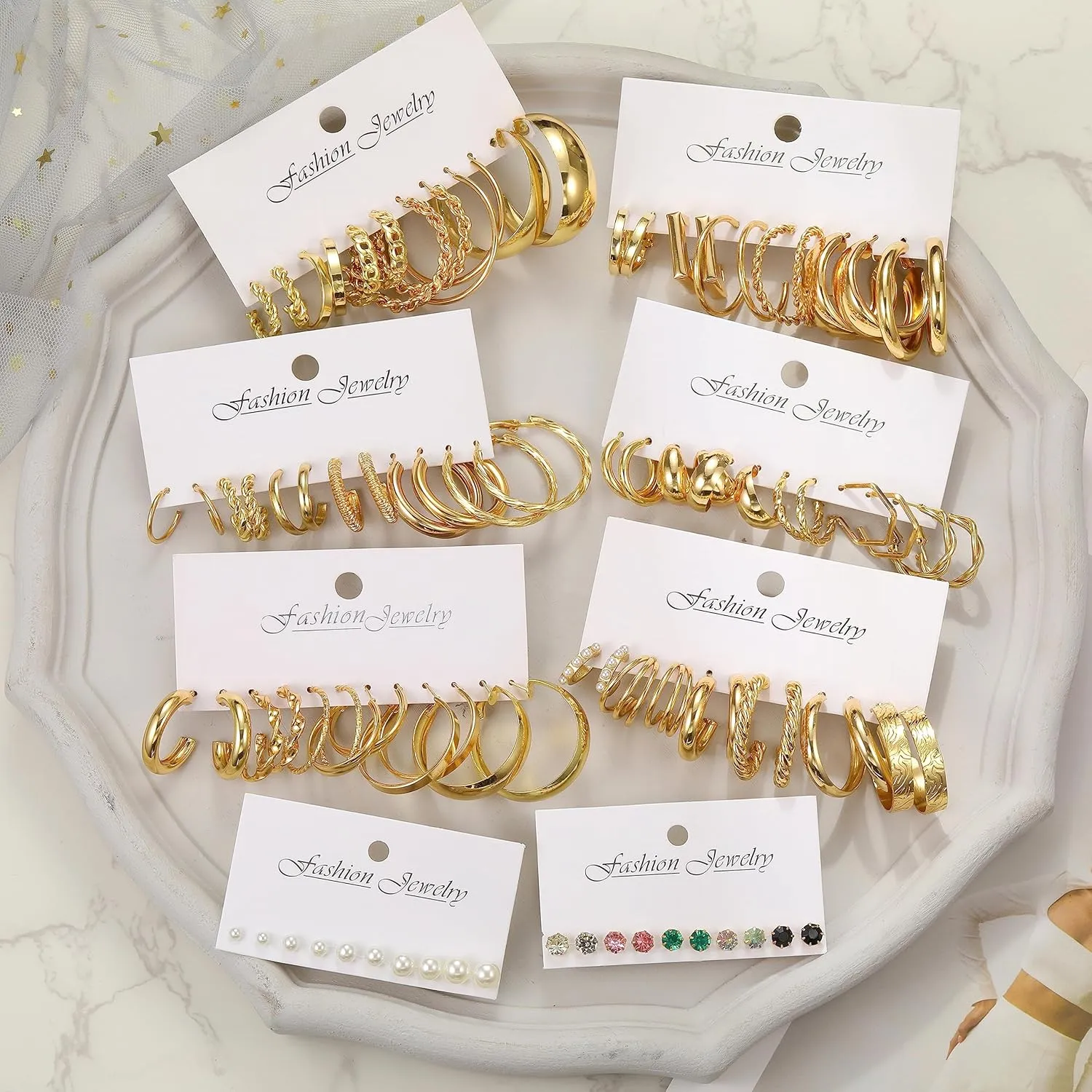 46 Pairs Gold Hoop Earrings Set for Women, Fashion Hypoallergenic Chunky Twisted Pearl Stud Earrings Multipack, Small Big Hoops Earring Packs Trendy for Christmas Birthday Party Jewelry Gift