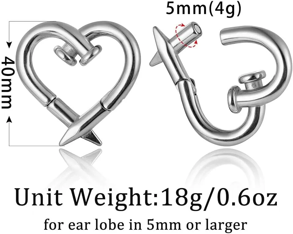 4mm-6mm(5g-2g) Hypoallergenic 316L Stainless Steel Heart Ear Weights Hangers For Stretched Ear Lobe Piercing Ear Plugs Gauges Body Jewelry