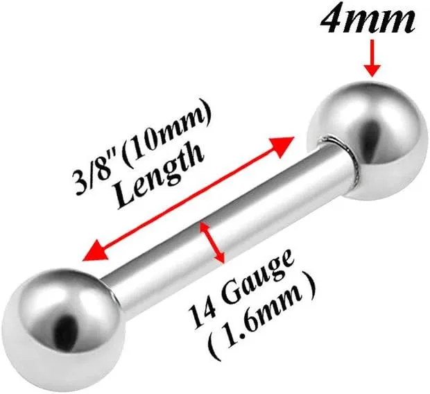 4pcs 14g Barbell Earring Cartilage Triple Forward Helix Stud Anti Tragus Lobe Rook Jewelry Surgical Steel 4mm Ball Pick Size