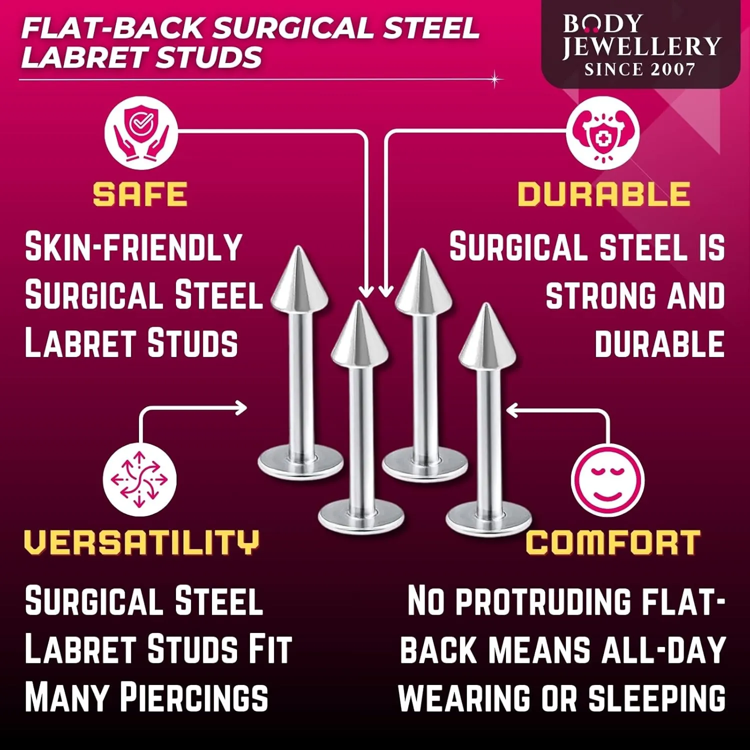4pcs 14g Labret Studs Lip Ring Snake Spider Bite Forward Helix Monroe Dahlia Inner Conch Surgical Steel 3mm Spike Pick Size