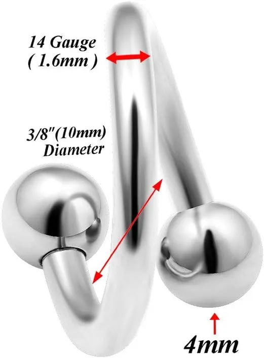 4pcs 14g Spiral Twisted Barbell Tragus Lip Cartilage Eyebrow Helix Tragus Hoop Surgical Steel Ear Gauges 4mm Balls Pick Size