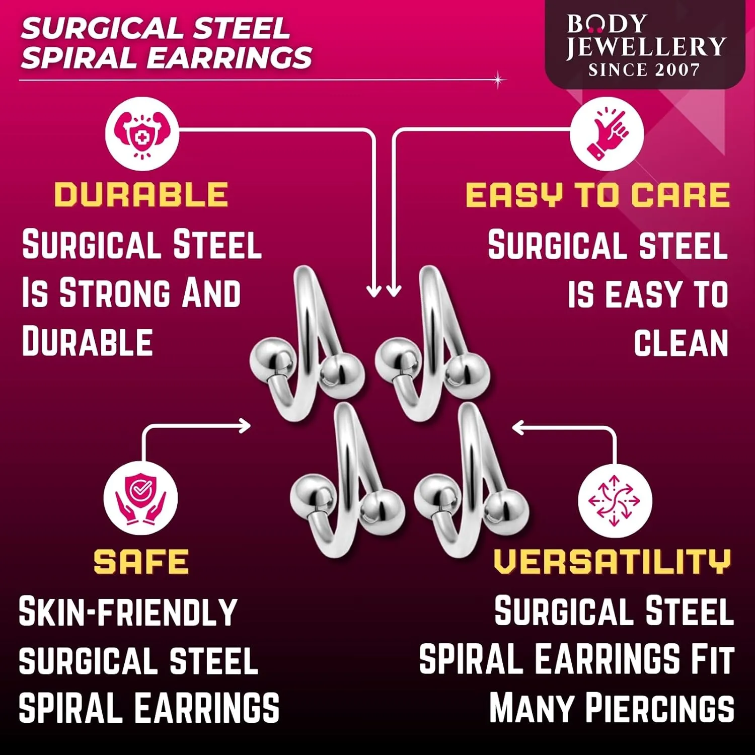 4pcs 14g Spiral Twisted Barbell Tragus Lip Cartilage Eyebrow Helix Tragus Hoop Surgical Steel Ear Gauges 4mm Balls Pick Size