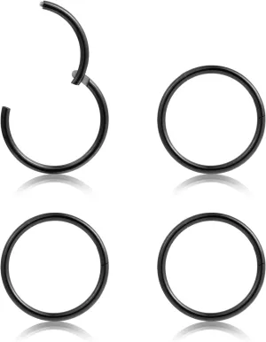 4Pcs 16G 18G 20G Surgical-Steel-Piercing-Ring-Nose-Rings-Hinged-Hoop-Earrings,6mm 8mm 10mm 12mm Seamless Stainless Steel Clicker Eyebrow Septum Piercing Hoop,Sliver Black Gold Rose Gold Rainbow Body Jewelry Set
