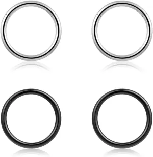 4Pcs 16G 18G 20G Surgical-Steel-Piercing-Ring-Nose-Rings-Hinged-Hoop-Earrings,6mm 8mm 10mm 12mm Seamless Stainless Steel Clicker Eyebrow Septum Piercing Hoop,Sliver Black Gold Rose Gold Rainbow Body Jewelry Set
