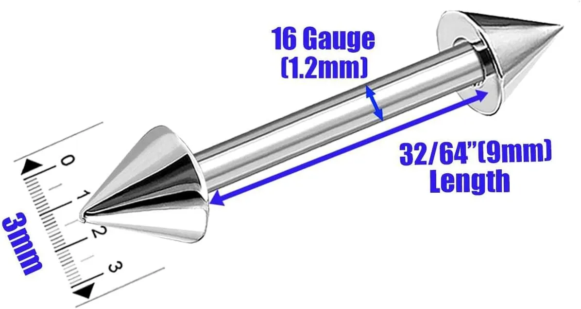 4pcs 16g Barbell Cartilage Earring Stud Vertical Anti Tragus Triple Forward Helix Bar Surgical Steel 3mm Spike Pick Size
