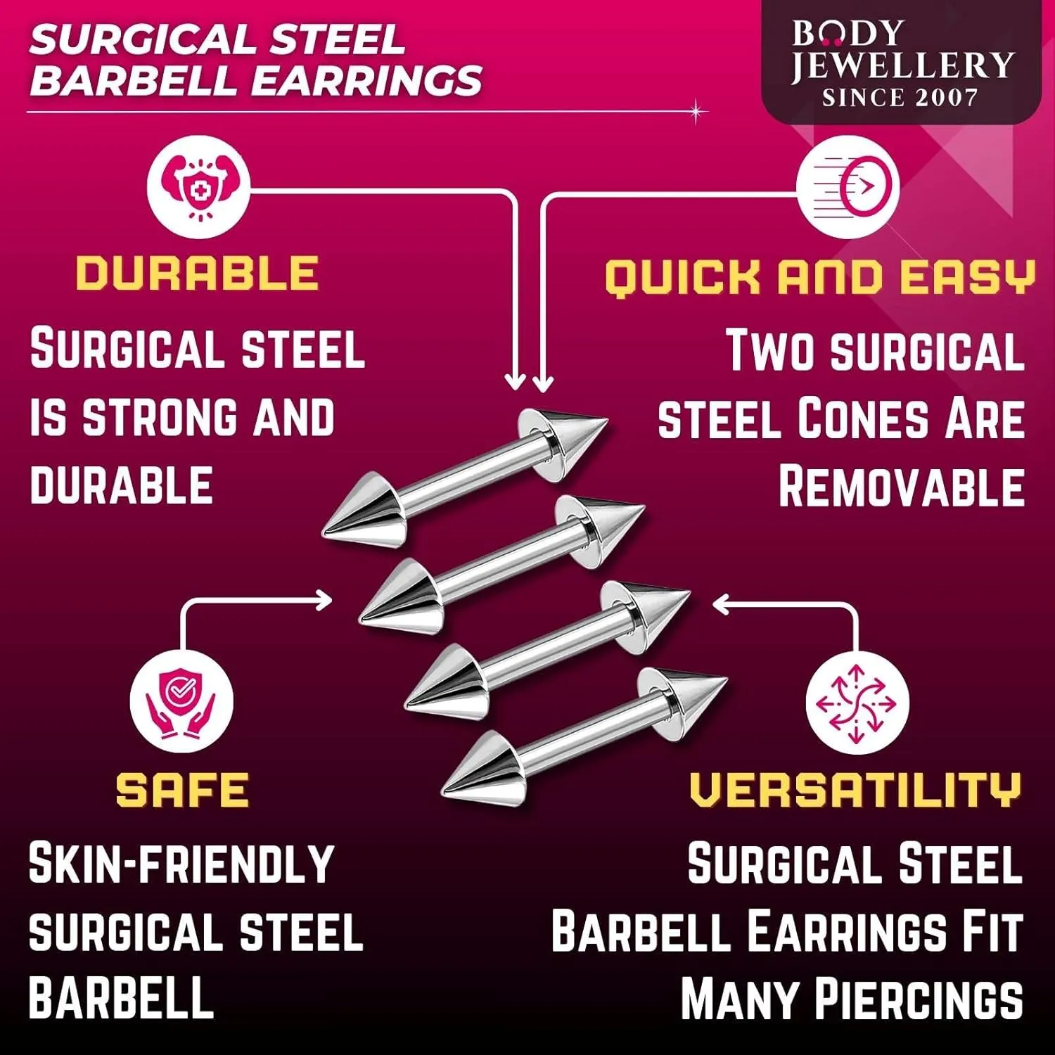 4pcs 16g Barbell Cartilage Earring Stud Vertical Anti Tragus Triple Forward Helix Bar Surgical Steel 3mm Spike Pick Size