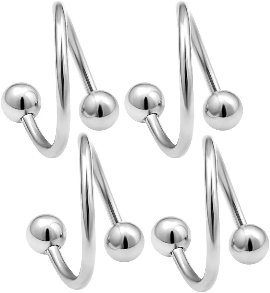 4pcs 16g Spiral Barbell Cartilage Earring Lip Tragus Eyebrow Hoop Helix Twisted Bar Surgical Steel Studs 4mm Balls Pick Size
