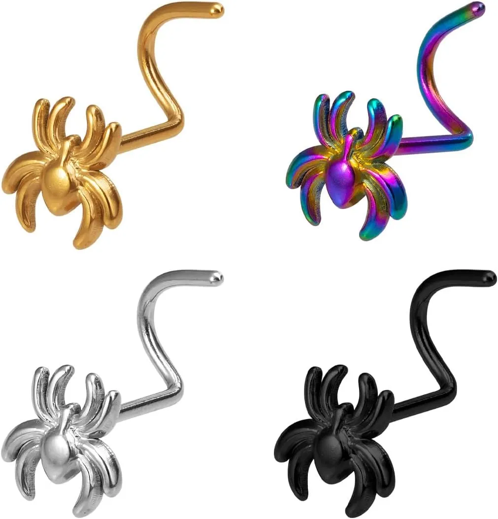 4Pcs 20G Spider Nose Studs Rings for Women Men Surgical Steel S-Shaped Nose Screw Nostril Nose Piercing Jewelry
