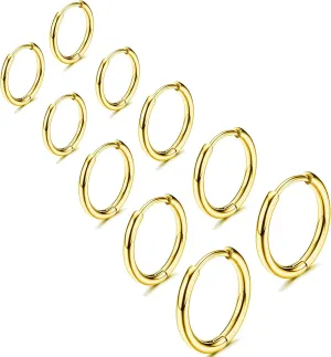 5 Pairs Small Gold Silver Hoop Earrings for Women Men,Hypoallergenic 316L Surgical Stainless Steel Earrings for Sensitive Ears,Cute Tiny Huggie Hoops Earrings Set for Multiple Piercing Jewelry Gift