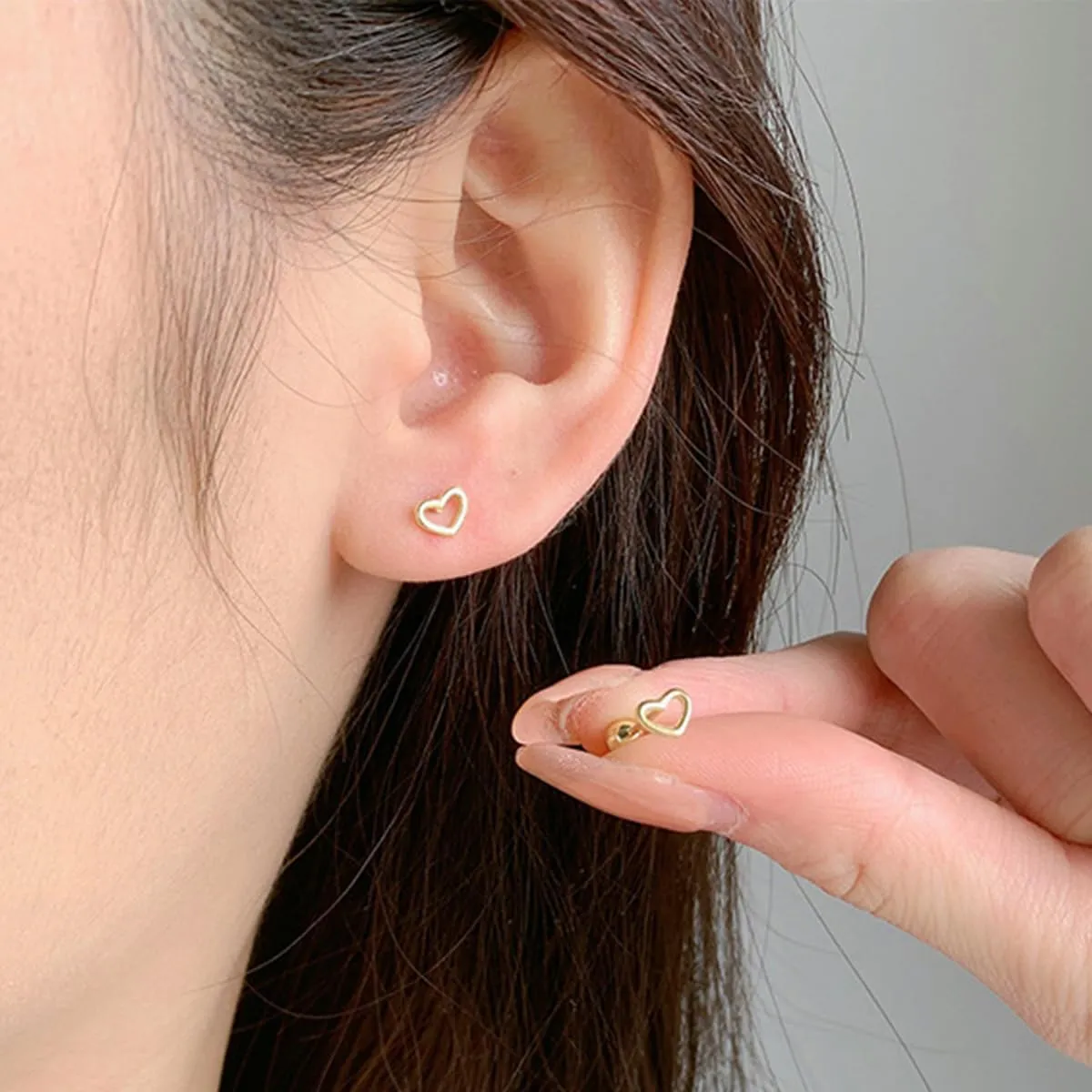 5 Pairs Tiny CZ Heart Stud Earrings for Women Silver Gold Plated Screw Back Cartilage Studs Love Hearted Earring Tragus Pierced Ear Wedding Jewelry