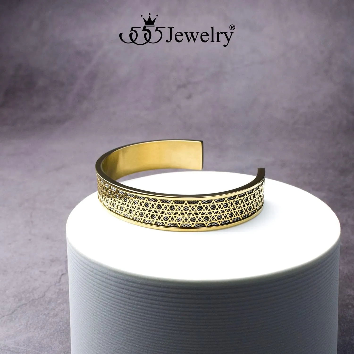555Jewelry Exclusive Stainless Steel Star of David Open Cuff Bangle Bracelet for Men