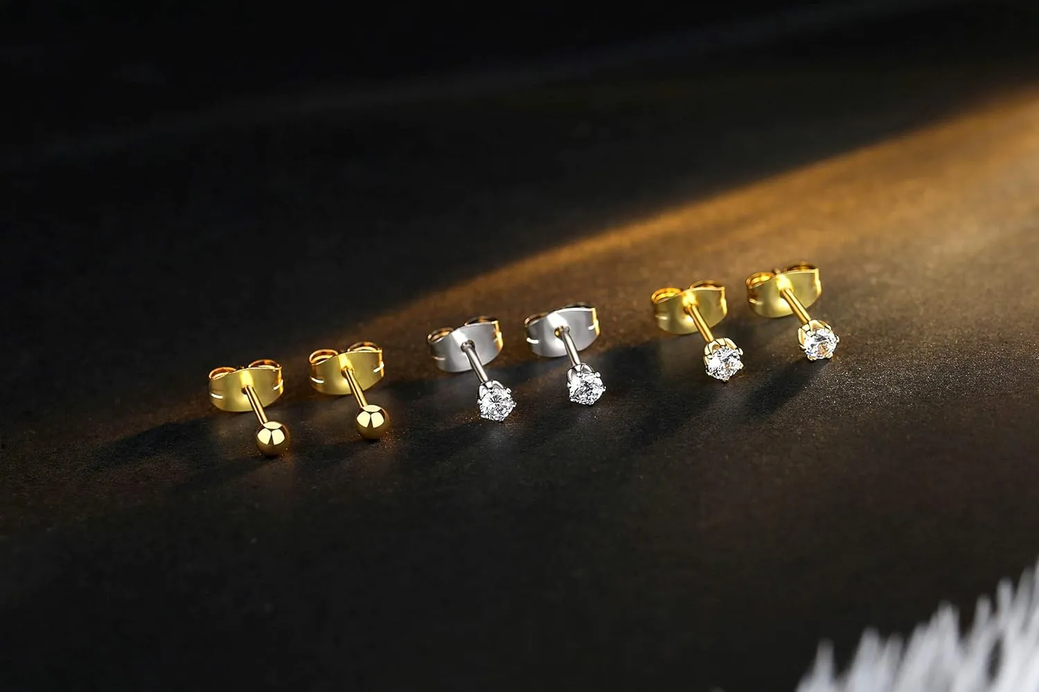 6-10 Pairs Tiny Women's Stainless Steel Round Clear Cubic Zirconia Stud Earrings, Hypoallergenic Surgical Steel Earrings Set, 2mm 3mm 4mm CZ,