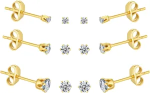 6-10 Pairs Tiny Women's Stainless Steel Round Clear Cubic Zirconia Stud Earrings, Hypoallergenic Surgical Steel Earrings Set, 2mm 3mm 4mm CZ,