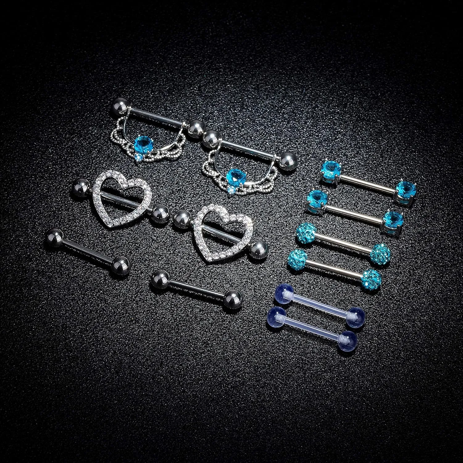 6 Pairs 14G 316L Stainless Steel Nipplerings Nipple Tongue Rings Women CZ Barbell Body Piercing Jewelry
