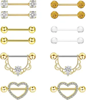 6 Pairs 14G 316L Stainless Steel Nipplerings Nipple Tongue Rings Women CZ Barbell Body Piercing Jewelry