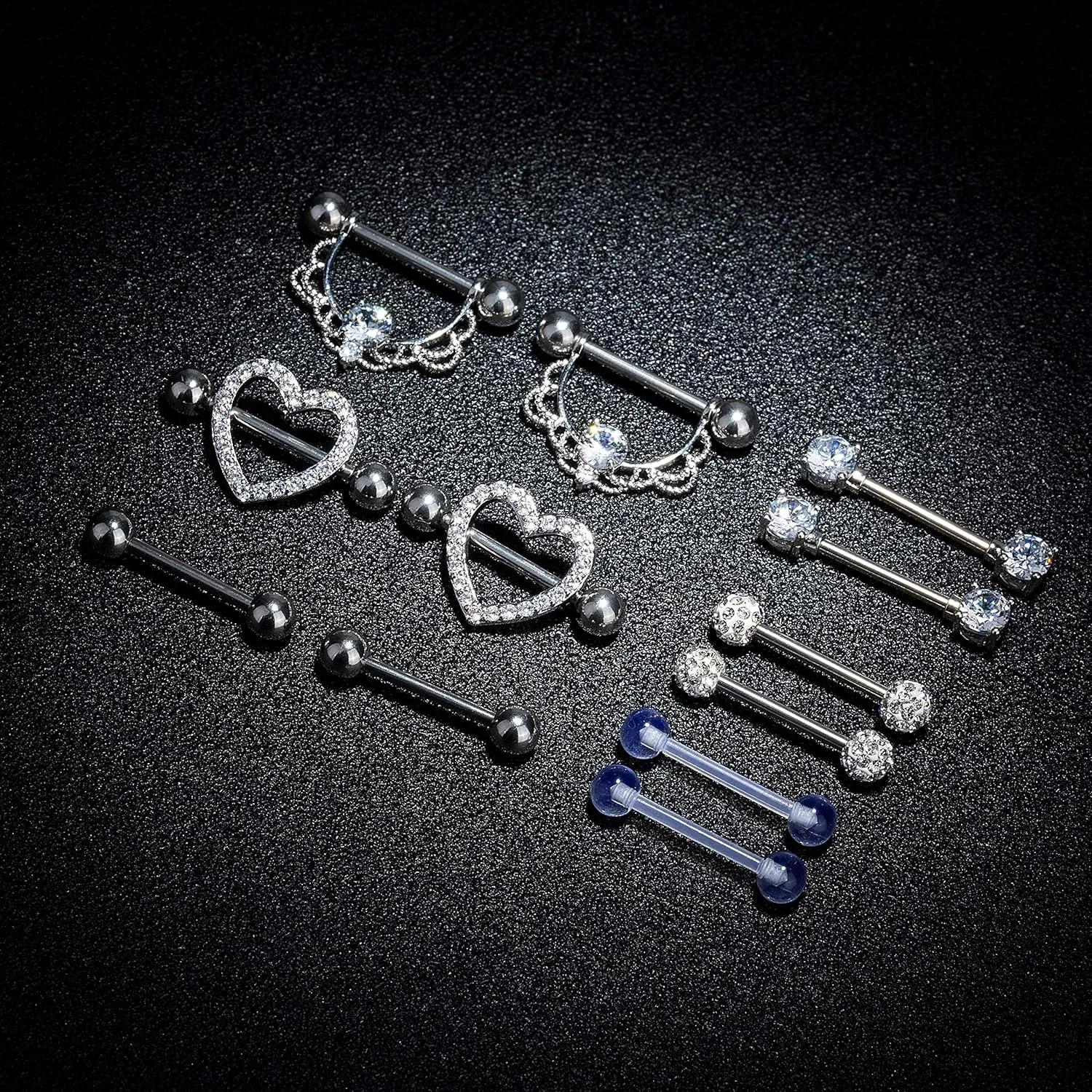 6 Pairs 14G 316L Stainless Steel Nipplerings Nipple Tongue Rings Women CZ Barbell Body Piercing Jewelry