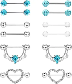 6 Pairs 14G 316L Stainless Steel Nipplerings Nipple Tongue Rings Women CZ Barbell Body Piercing Jewelry