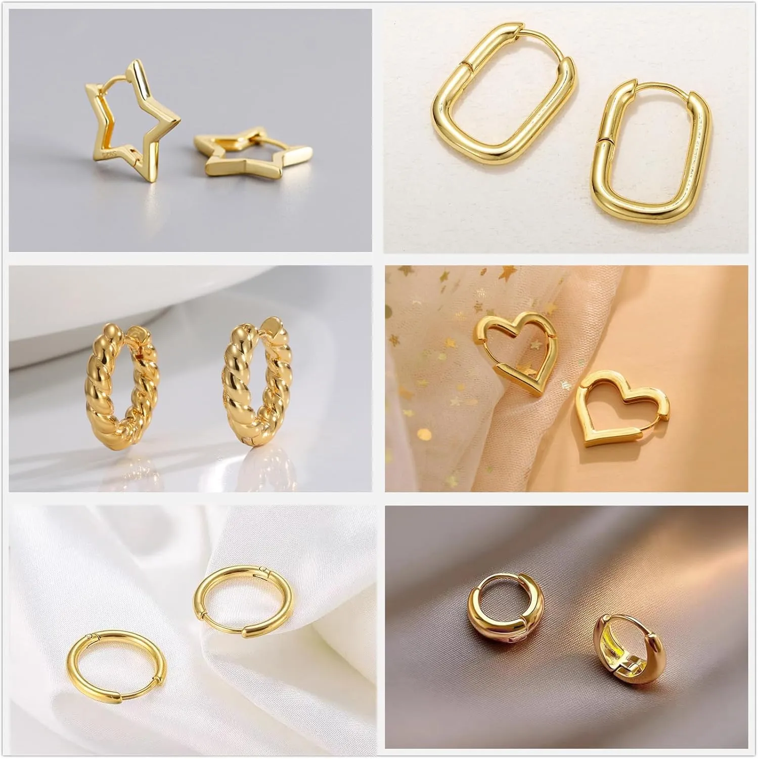 6 Pairs Gold Hoop Earrings for Women,14K Gold Plated Lightweight Chunky Hoop Earrings,Twisted Huggie Hoops Earring Set Hypoallergenic Jewelry for Gifts