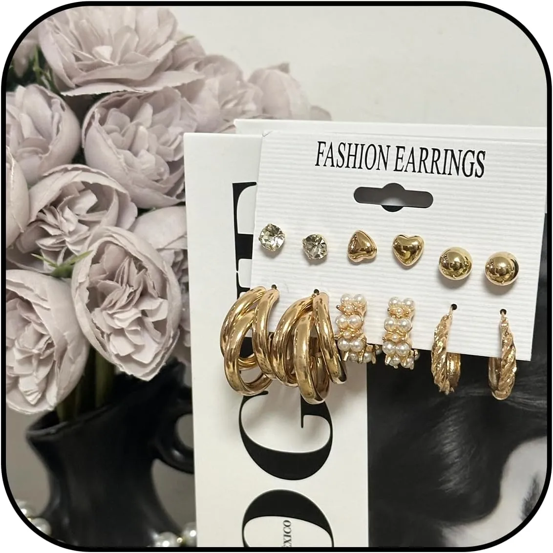 6 Pairs Small Gold Hoop Earrings Set for Women 14K Gold Plated Lightweight Huggie Hoops Hypoallergenic Pearl Dainty Stud Hoop Earrings for Gift