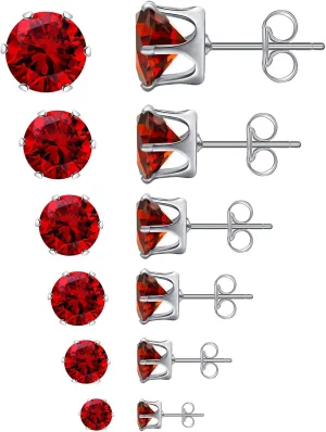 6 Pairs Stud Earrings Set,Clear Cubic Zirconia 316L Stainless Steel Earrings for Women Men 3-8mm