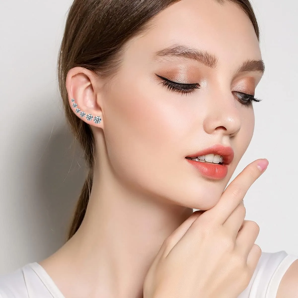 6 Pairs Stud Earrings Set,Clear Cubic Zirconia 316L Stainless Steel Earrings for Women Men 3-8mm
