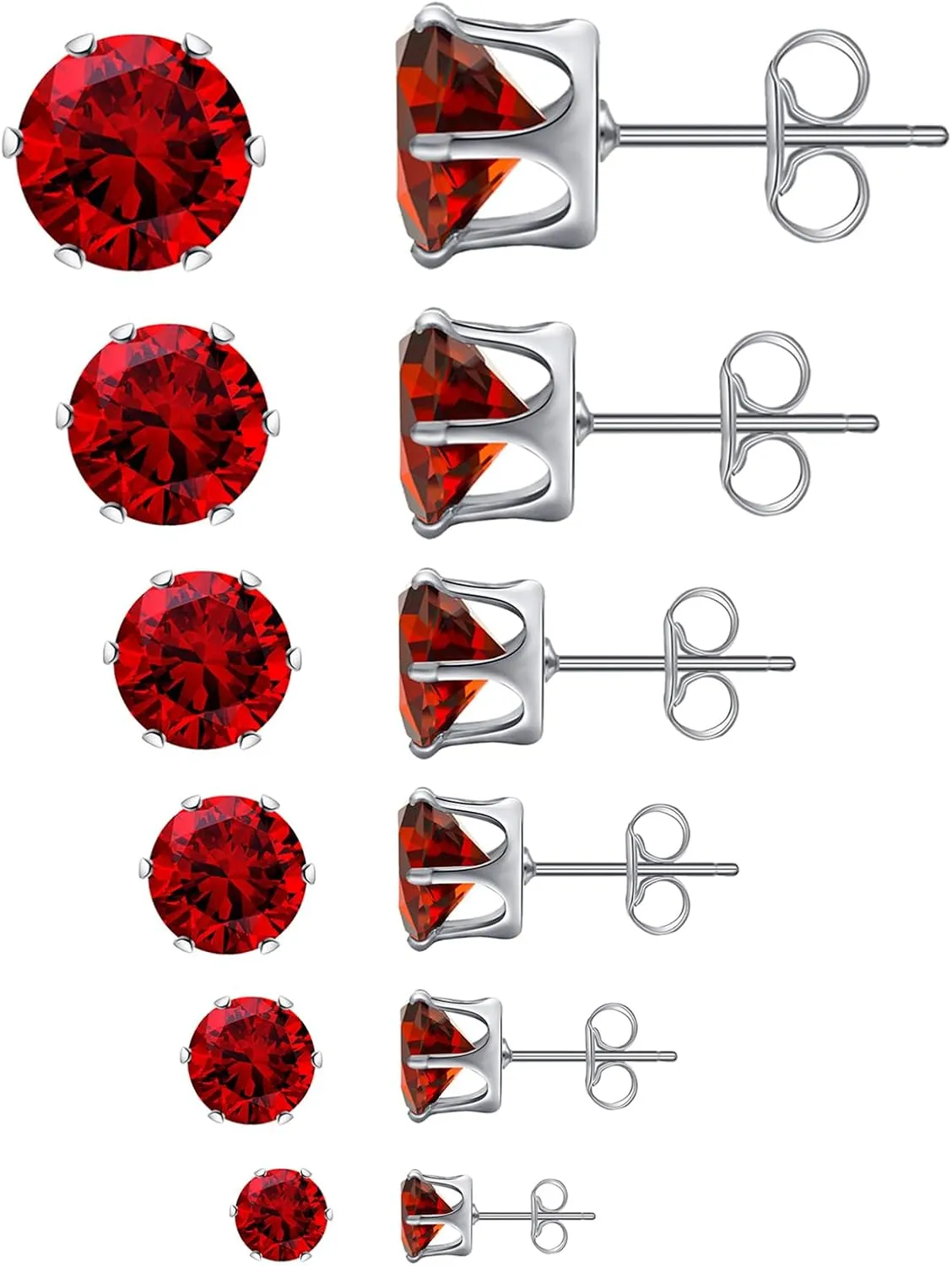6 Pairs Stud Earrings Set,Clear Cubic Zirconia 316L Stainless Steel Earrings for Women Men 3-8mm