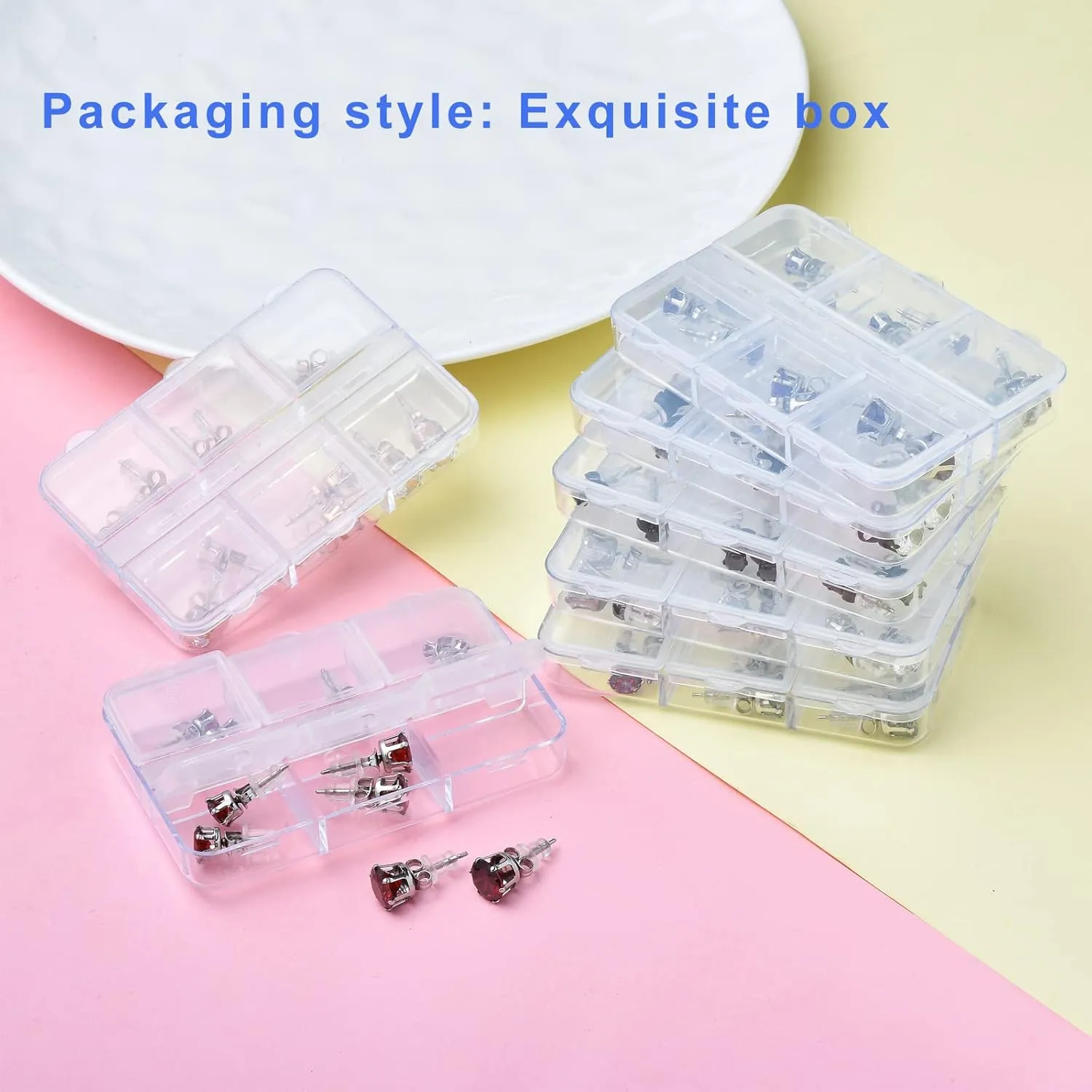 6 Pairs Stud Earrings Set,Clear Cubic Zirconia 316L Stainless Steel Earrings for Women Men 3-8mm