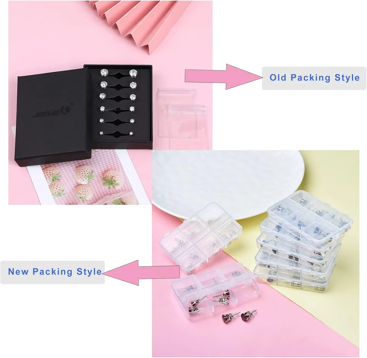 6 Pairs Stud Earrings Set,Clear Cubic Zirconia 316L Stainless Steel Earrings for Women Men 3-8mm