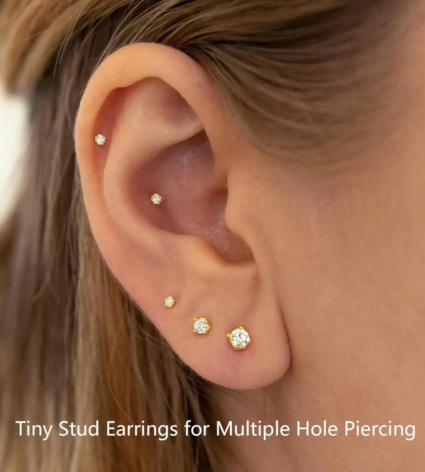 6Pairs 2mm/3mm Surgical Steel Hypoallergenic Piercing Studs, 20G 14K Real Gold Filled Tiny Stud Earrings Set for Multiple Hole Piercing (Cubic Zirconia, Pearl, Ball)
