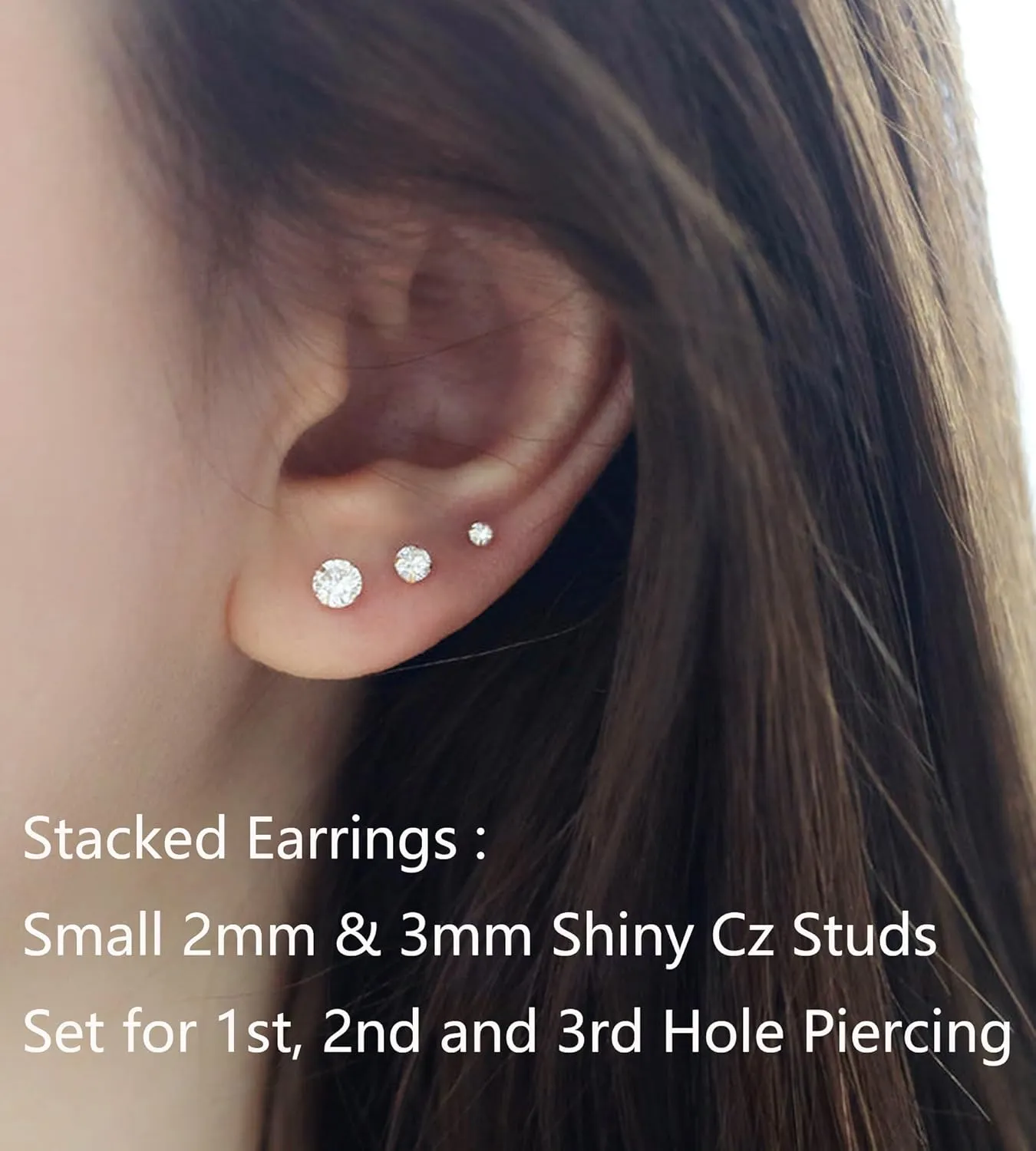 6Pairs 2mm/3mm Surgical Steel Hypoallergenic Piercing Studs, 20G 14K Real Gold Filled Tiny Stud Earrings Set for Multiple Hole Piercing (Cubic Zirconia, Pearl, Ball)
