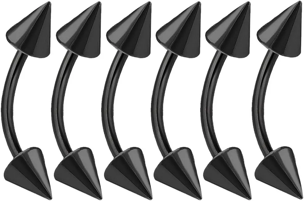 6pcs 16g Curved Barbell Cartilage Lip Tragus Eyebrow Forward Helix Conch Daith Earring Black Vertical Labret Spike Pick Size