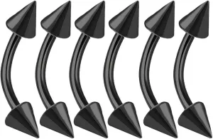 6pcs 16g Curved Barbell Cartilage Lip Tragus Eyebrow Forward Helix Conch Daith Earring Black Vertical Labret Spike Pick Size