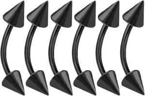 6pcs 16g Curved Barbell Cartilage Lip Tragus Eyebrow Forward Helix Conch Daith Earring Black Vertical Labret Spike Pick Size