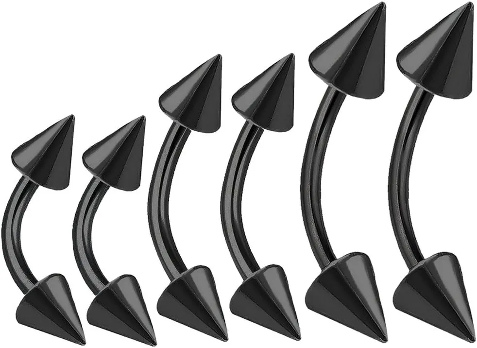 6pcs 16g Eyebrow Piercing Curved Barbell Lip Ring Tragus Cartilage Labret Triple Forward Helix Daith Snug Spike 1/4 5/16 3/8