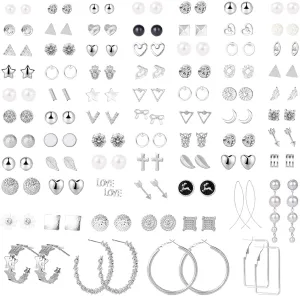 72 Pairs Earrings Set for Women Assorted Multiple Simple Stud Earrings Set Geometric Fake Pearl Round Ball Earring Set