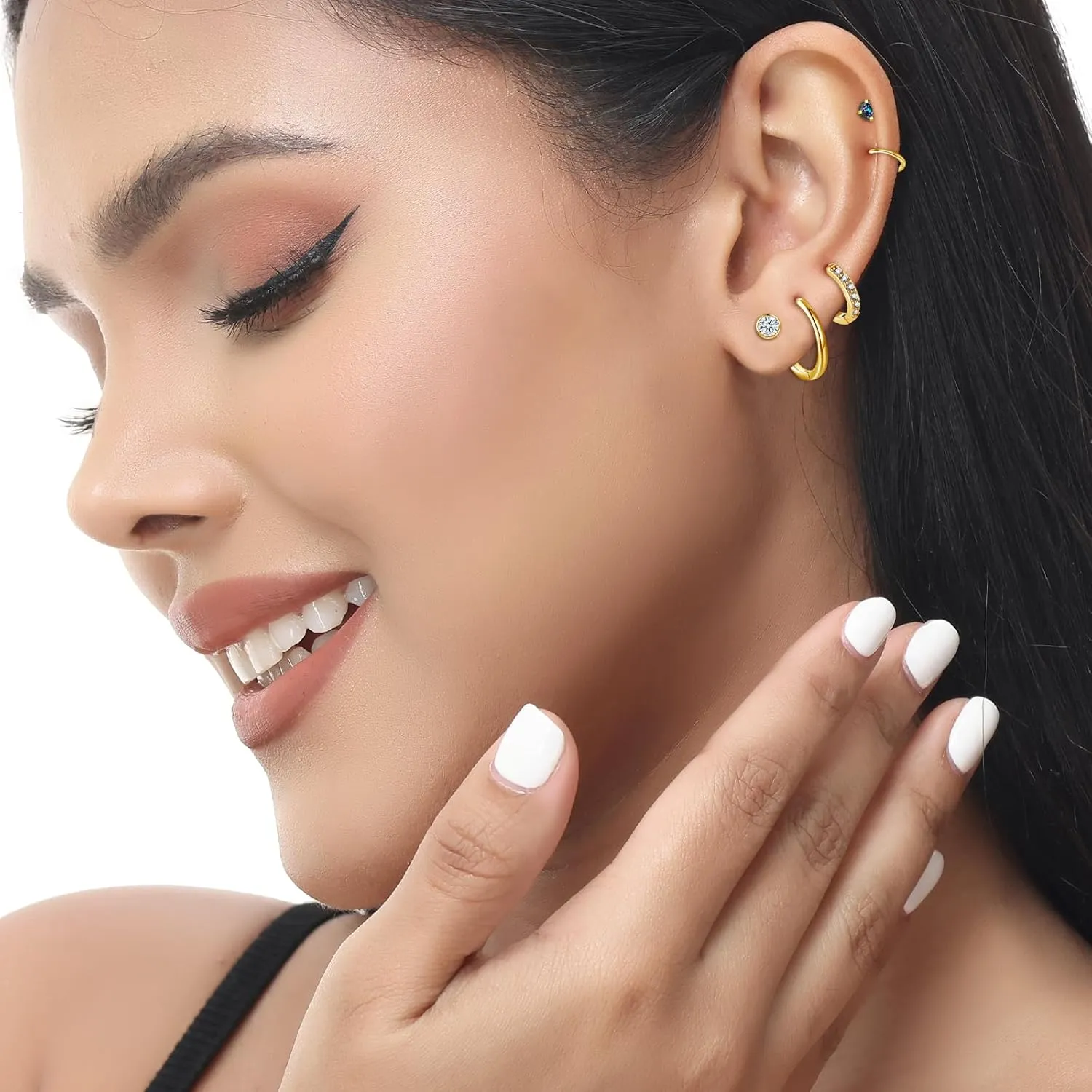 8 pairs Hypoallergenic Earrings Sets for Multiple Piercing |Surgical Steel Flat Back Small stud Earrings | Sterling Silver/Gold Small Huggie Hoop Earrings for Women Men Cartilage Earrings Hoop Stud