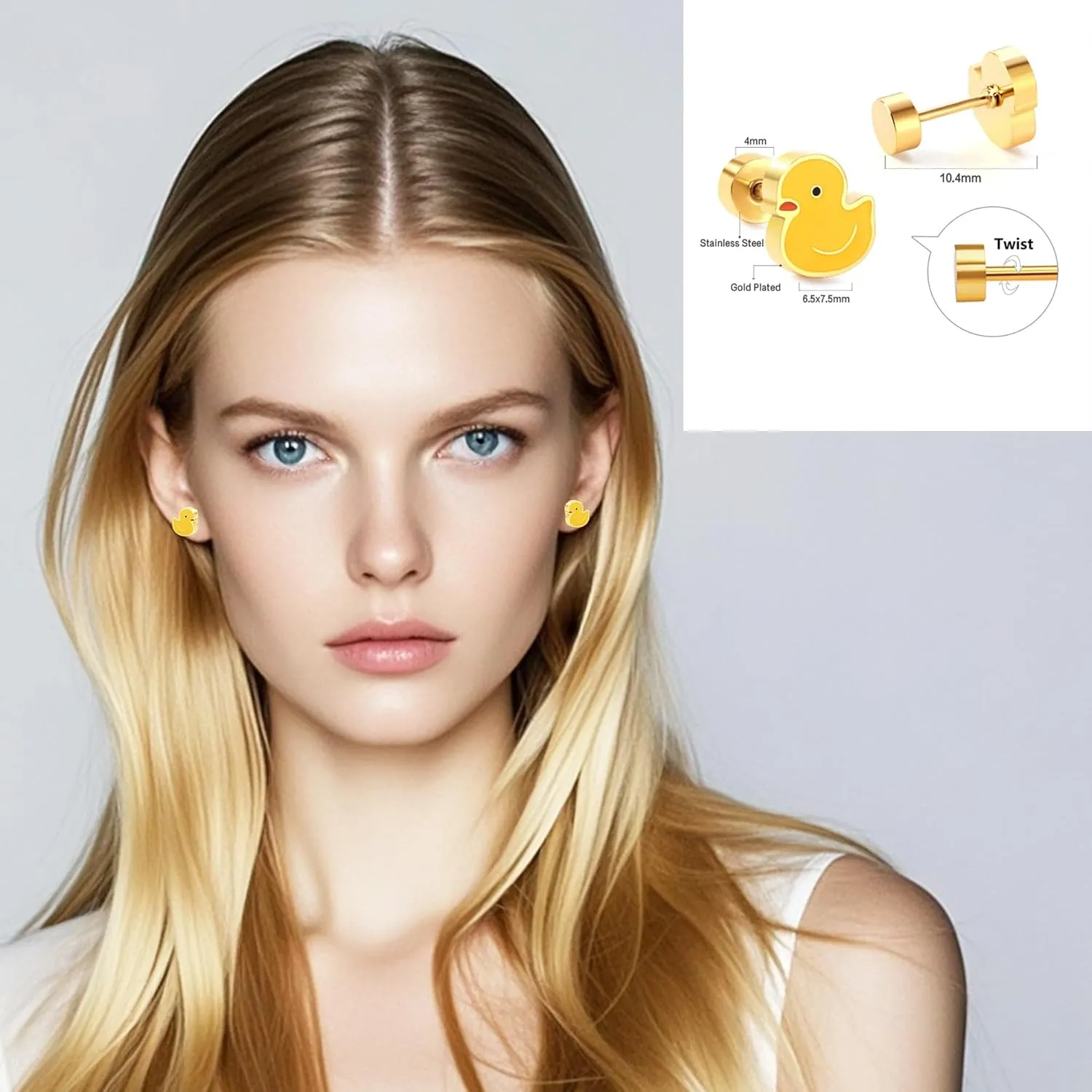 8/3 Pairs Stainless Steel Silver Cute Stud Earrings for Women Hypoallergenic Earrings Strawberry Flower Rainbow Stud Earrings Flat Back Earrings for Women Fashion Jewelry Sets